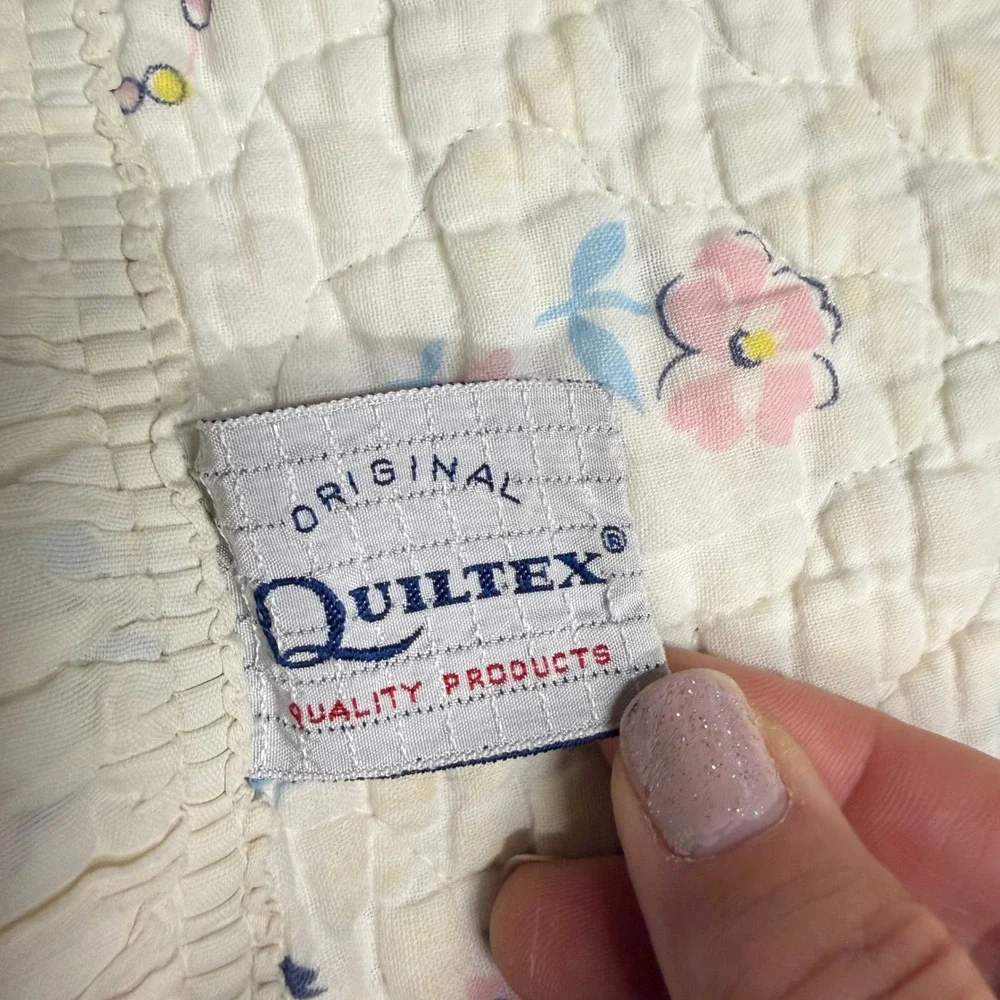 Quiltex Baby Blanket Infant White 1950s Vintage Poodle Print Quilted Ruffle READ